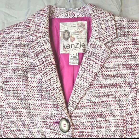 Kenzie Magenta Pink Textured Tweed Colorful Sequins Beads Abstract Design Blazer - Picture 16 of 16